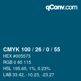 颜色代码: CMYK 100 / 26 / 0 / 55 | qconv.com