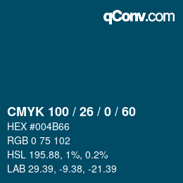 カラーコード: CMYK 100 / 26 / 0 / 60 | qconv.com