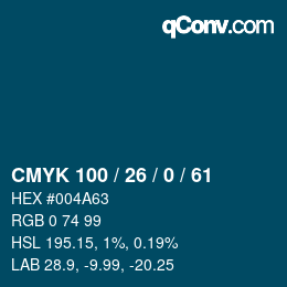 Color code: CMYK 100 / 26 / 0 / 61 | qconv.com
