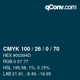 颜色代码: CMYK 100 / 26 / 0 / 70 | qconv.com