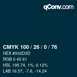 颜色代码: CMYK 100 / 26 / 0 / 76 | qconv.com