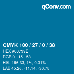 颜色代码: CMYK 100 / 27 / 0 / 38 | qconv.com