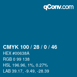 Color code: CMYK 100 / 28 / 0 / 46 | qconv.com