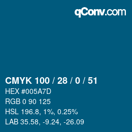 Farbcode: CMYK 100 / 28 / 0 / 51 | qconv.com