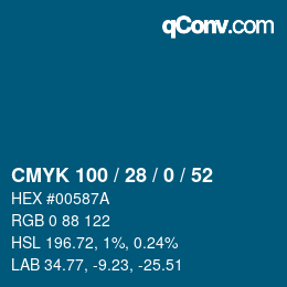 Color code: CMYK 100 / 28 / 0 / 52 | qconv.com