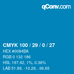 颜色代码: CMYK 100 / 29 / 0 / 27 | qconv.com
