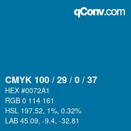 颜色代码: CMYK 100 / 29 / 0 / 37 | qconv.com