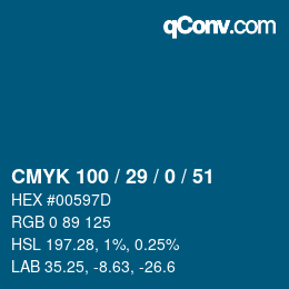 颜色代码: CMYK 100 / 29 / 0 / 51 | qconv.com