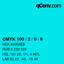 颜色代码: CMYK 100 / 2 / 0 / 8 | qconv.com