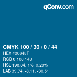 Code couleur: CMYK 100 / 30 / 0 / 44 | qconv.com
