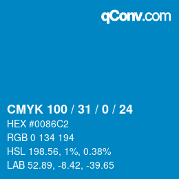 颜色代码: CMYK 100 / 31 / 0 / 24 | qconv.com