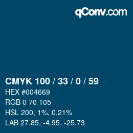 颜色代码: CMYK 100 / 33 / 0 / 59 | qconv.com