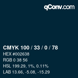 カラーコード: CMYK 100 / 33 / 0 / 78 | qconv.com