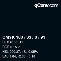 颜色代码: CMYK 100 / 33 / 0 / 91 | qconv.com