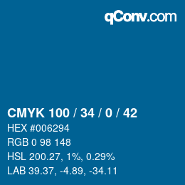 Code couleur: CMYK 100 / 34 / 0 / 42 | qconv.com