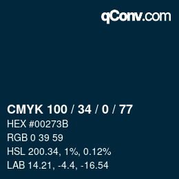 Código de color: CMYK 100 / 34 / 0 / 77 | qconv.com