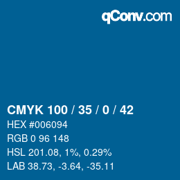 Code couleur: CMYK 100 / 35 / 0 / 42 | qconv.com