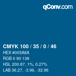 Code couleur: CMYK 100 / 35 / 0 / 46 | qconv.com