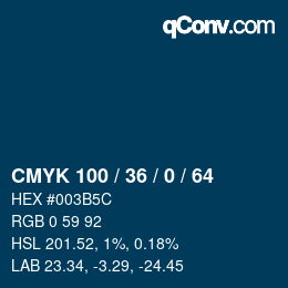 颜色代码: CMYK 100 / 36 / 0 / 64 | qconv.com