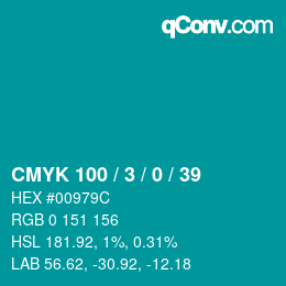 颜色代码: CMYK 100 / 3 / 0 / 39 | qconv.com