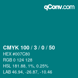カラーコード: CMYK 100 / 3 / 0 / 50 | qconv.com