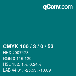 颜色代码: CMYK 100 / 3 / 0 / 53 | qconv.com