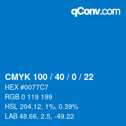 Code couleur: CMYK 100 / 40 / 0 / 22 | qconv.com