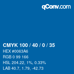 カラーコード: CMYK 100 / 40 / 0 / 35 | qconv.com