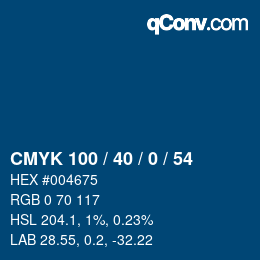 颜色代码: CMYK 100 / 40 / 0 / 54 | qconv.com