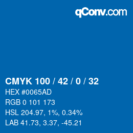 颜色代码: CMYK 100 / 42 / 0 / 32 | qconv.com