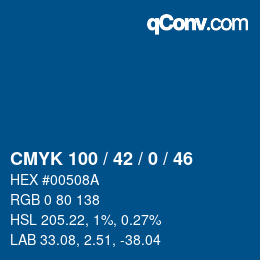 カラーコード: CMYK 100 / 42 / 0 / 46 | qconv.com