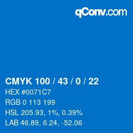 Code couleur: CMYK 100 / 43 / 0 / 22 | qconv.com
