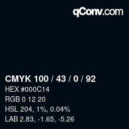 颜色代码: CMYK 100 / 43 / 0 / 92 | qconv.com