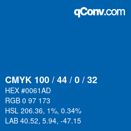 Code couleur: CMYK 100 / 44 / 0 / 32 | qconv.com