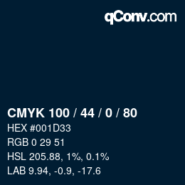 颜色代码: CMYK 100 / 44 / 0 / 80 | qconv.com
