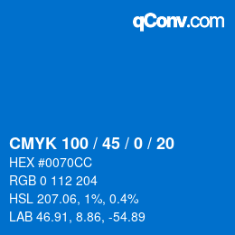 颜色代码: CMYK 100 / 45 / 0 / 20 | qconv.com