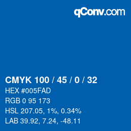 カラーコード: CMYK 100 / 45 / 0 / 32 | qconv.com