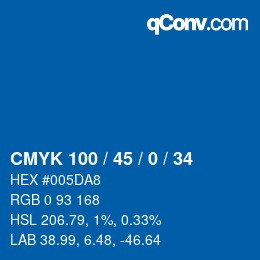 Code couleur: CMYK 100 / 45 / 0 / 34 | qconv.com