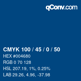 颜色代码: CMYK 100 / 45 / 0 / 50 | qconv.com