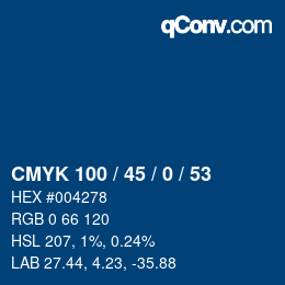 颜色代码: CMYK 100 / 45 / 0 / 53 | qconv.com