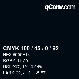 カラーコード: CMYK 100 / 45 / 0 / 92 | qconv.com