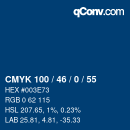 Farbcode: CMYK 100 / 46 / 0 / 55 | qconv.com