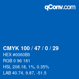 Farbcode: CMYK 100 / 47 / 0 / 29 | qconv.com