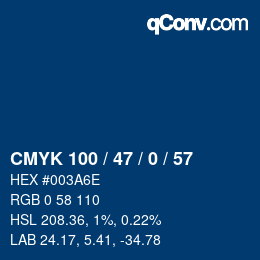 Code couleur: CMYK 100 / 47 / 0 / 57 | qconv.com