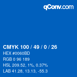 颜色代码: CMYK 100 / 49 / 0 / 26 | qconv.com