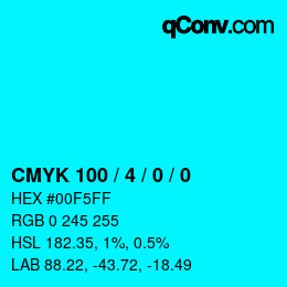 カラーコード: CMYK 100 / 4 / 0 / 0 | qconv.com