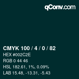 Code couleur: CMYK 100 / 4 / 0 / 82 | qconv.com