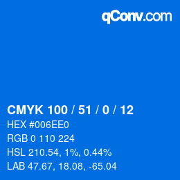 Code couleur: CMYK 100 / 51 / 0 / 12 | qconv.com