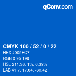Code couleur: CMYK 100 / 52 / 0 / 22 | qconv.com