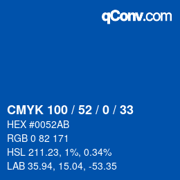 カラーコード: CMYK 100 / 52 / 0 / 33 | qconv.com